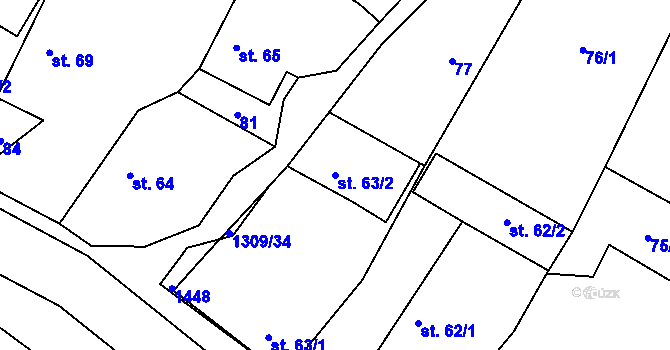 Parcela st. 63/2 v KÚ Čisovice, Katastrální mapa