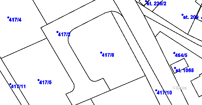 Parcela st. 417/8 v KÚ Čisovice, Katastrální mapa