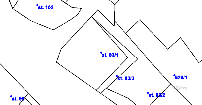 Parcela st. 83/1 v KÚ Čistá u Mladé Boleslavi, Katastrální mapa