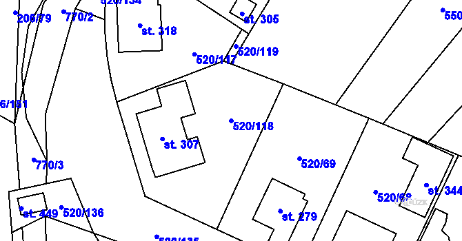 Parcela st. 520/118 v KÚ Čistá u Mladé Boleslavi, Katastrální mapa