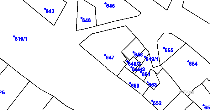 Parcela st. 647 v KÚ Čistá u Rakovníka, Katastrální mapa