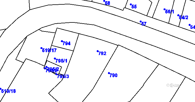 Parcela st. 792 v KÚ Čistá u Rakovníka, Katastrální mapa