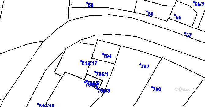 Parcela st. 794 v KÚ Čistá u Rakovníka, Katastrální mapa