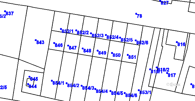 Parcela st. 849 v KÚ Čistá u Rakovníka, Katastrální mapa