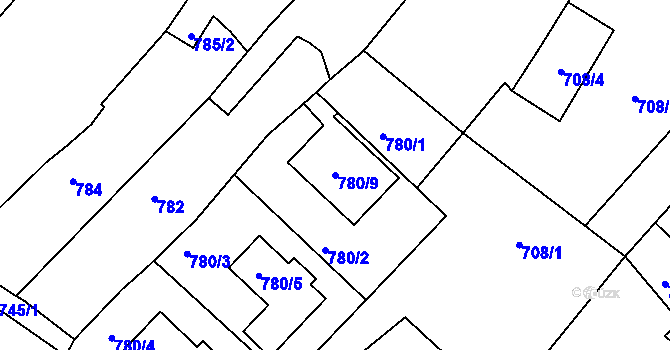Parcela st. 780/9 v KÚ Čistá u Rakovníka, Katastrální mapa
