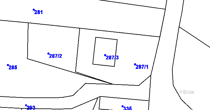 Parcela st. 287/3 v KÚ Čistá u Rakovníka, Katastrální mapa