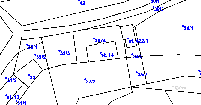 Parcela st. 14 v KÚ Čistá u Horek, Katastrální mapa