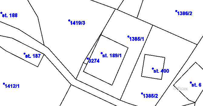 Parcela st. 189/1 v KÚ Čistá u Horek, Katastrální mapa