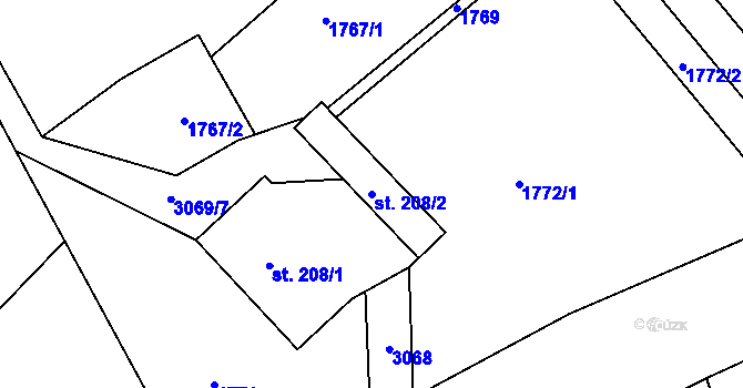 Parcela st. 208/2 v KÚ Čistá u Horek, Katastrální mapa