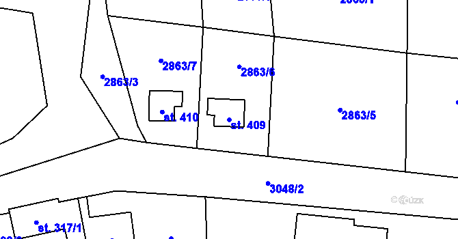 Parcela st. 409 v KÚ Čistá u Horek, Katastrální mapa