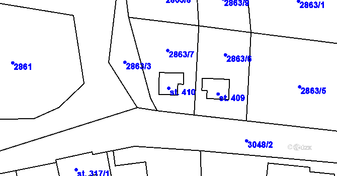 Parcela st. 410 v KÚ Čistá u Horek, Katastrální mapa