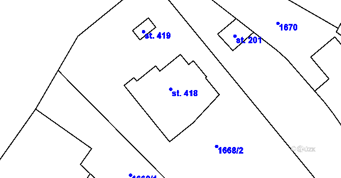 Parcela st. 418 v KÚ Čistá u Horek, Katastrální mapa