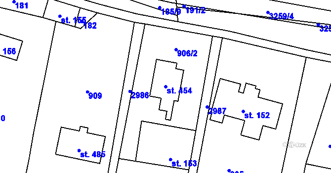 Parcela st. 454 v KÚ Čistá u Horek, Katastrální mapa