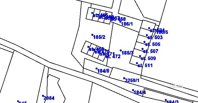 Parcela st. 471 v KÚ Čistá u Horek, Katastrální mapa