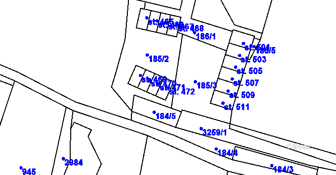 Parcela st. 472 v KÚ Čistá u Horek, Katastrální mapa