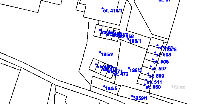 Parcela st. 185/2 v KÚ Čistá u Horek, Katastrální mapa