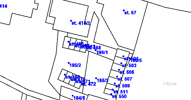 Parcela st. 186/1 v KÚ Čistá u Horek, Katastrální mapa