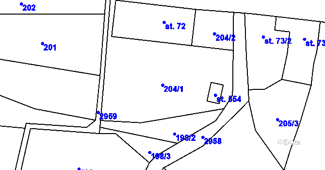 Parcela st. 204/1 v KÚ Čistá u Horek, Katastrální mapa