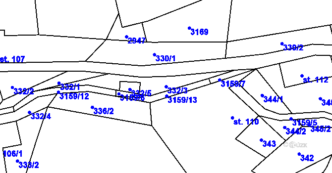 Parcela st. 332/3 v KÚ Čistá u Horek, Katastrální mapa
