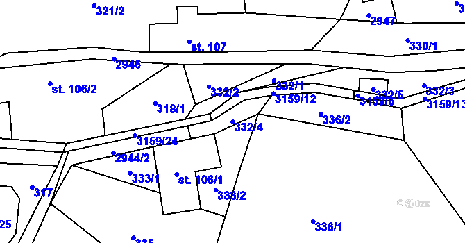 Parcela st. 332/4 v KÚ Čistá u Horek, Katastrální mapa