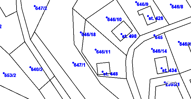 Parcela st. 646/11 v KÚ Čistá u Horek, Katastrální mapa