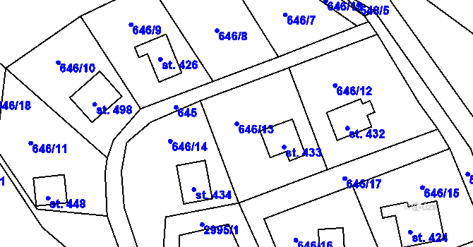 Parcela st. 646/13 v KÚ Čistá u Horek, Katastrální mapa