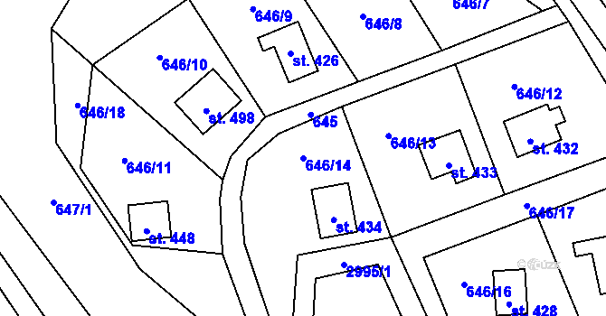 Parcela st. 646/14 v KÚ Čistá u Horek, Katastrální mapa
