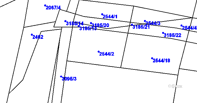 Parcela st. 2544/2 v KÚ Čistá u Horek, Katastrální mapa