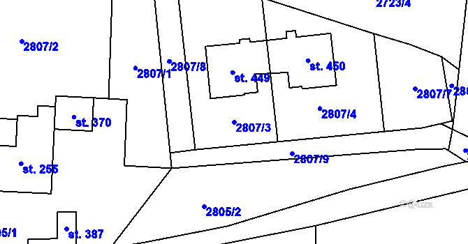 Parcela st. 2807/3 v KÚ Čistá u Horek, Katastrální mapa