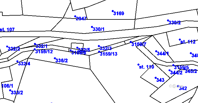 Parcela st. 3159/13 v KÚ Čistá u Horek, Katastrální mapa