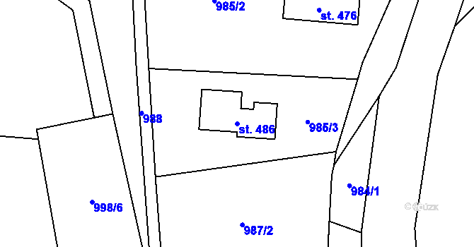 Parcela st. 486 v KÚ Čistá u Horek, Katastrální mapa