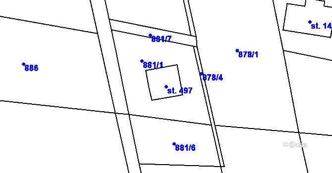 Parcela st. 497 v KÚ Čistá u Horek, Katastrální mapa