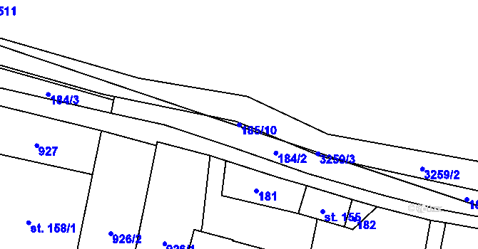 Parcela st. 185/10 v KÚ Čistá u Horek, Katastrální mapa