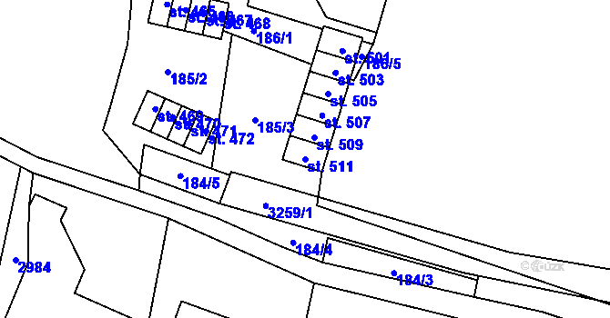 Parcela st. 511 v KÚ Čistá u Horek, Katastrální mapa