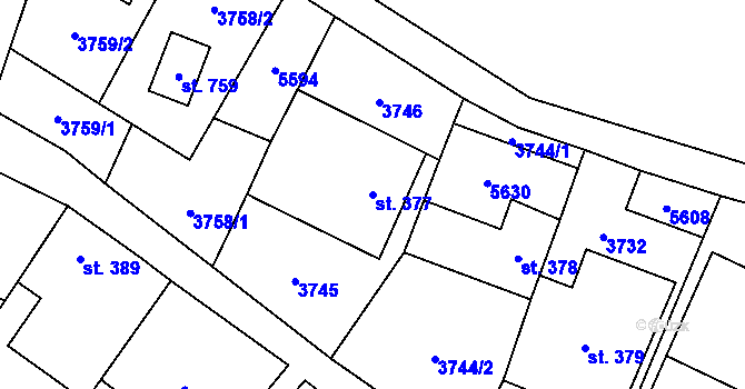 Parcela st. 377 v KÚ Čistá u Litomyšle, Katastrální mapa