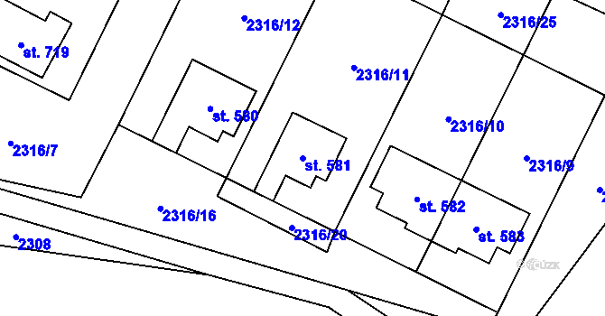 Parcela st. 581 v KÚ Čistá u Litomyšle, Katastrální mapa