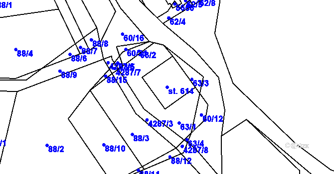 Parcela st. 614 v KÚ Čistá u Litomyšle, Katastrální mapa
