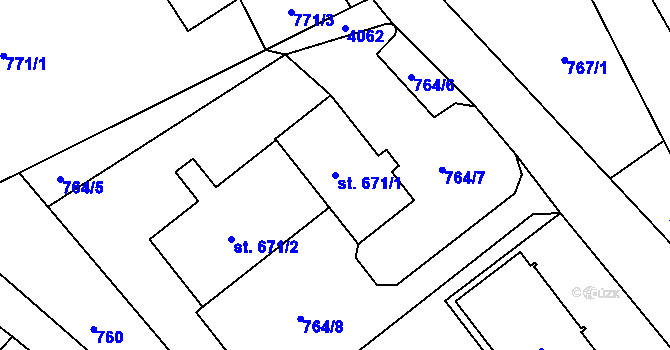 Parcela st. 671/1 v KÚ Čistá u Litomyšle, Katastrální mapa