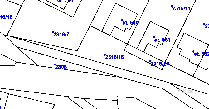 Parcela st. 2316/16 v KÚ Čistá u Litomyšle, Katastrální mapa