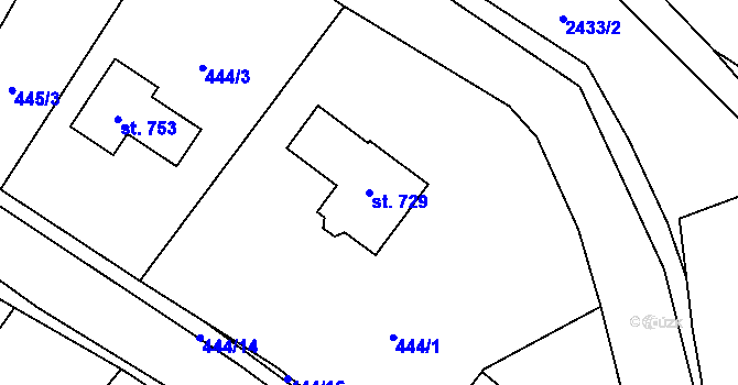 Parcela st. 729 v KÚ Čistá u Litomyšle, Katastrální mapa