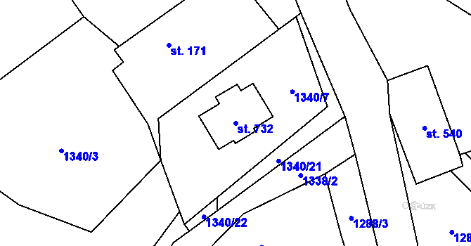 Parcela st. 732 v KÚ Čistá u Litomyšle, Katastrální mapa