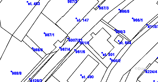 Parcela st. 961/5 v KÚ Čistá u Litomyšle, Katastrální mapa