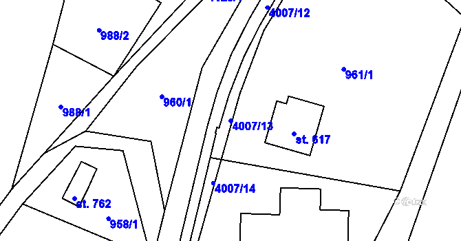 Parcela st. 4007/13 v KÚ Čistá u Litomyšle, Katastrální mapa