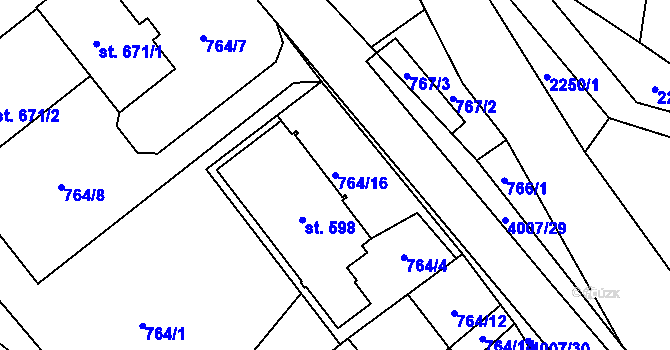 Parcela st. 764/16 v KÚ Čistá u Litomyšle, Katastrální mapa