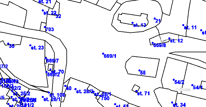 Parcela st. 669/1 v KÚ Čivice, Katastrální mapa
