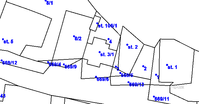 Parcela st. 3/1 v KÚ Čivice, Katastrální mapa