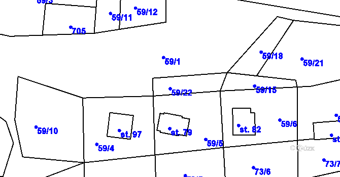 Parcela st. 59/22 v KÚ Čivice, Katastrální mapa