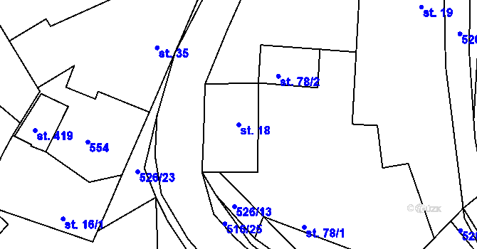 Parcela st. 18 v KÚ Čižice, Katastrální mapa