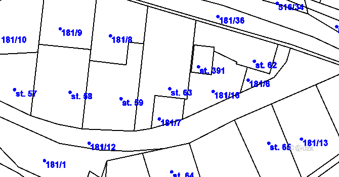 Parcela st. 63 v KÚ Čižice, Katastrální mapa