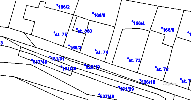 Parcela st. 74 v KÚ Čižice, Katastrální mapa